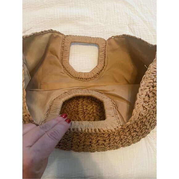 NEW Ramla Woven Tan Crochett Rafia Clutch - Picture 4 of 7